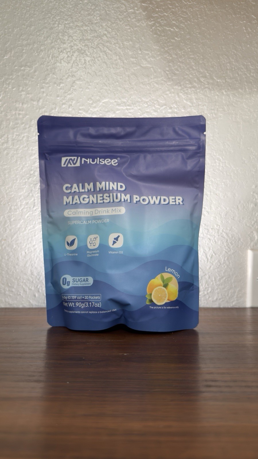 Nulsee Calm Mind Magnesium Powder Drink Mix Lemon 0g Sugar Vegan 20 Pack 90g