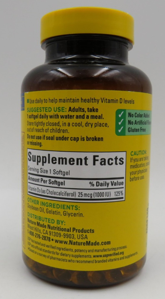 Nature Made Vitamin D3 1000 Iu Softgels 300 Ct Bone Immune Support EXP 11/28