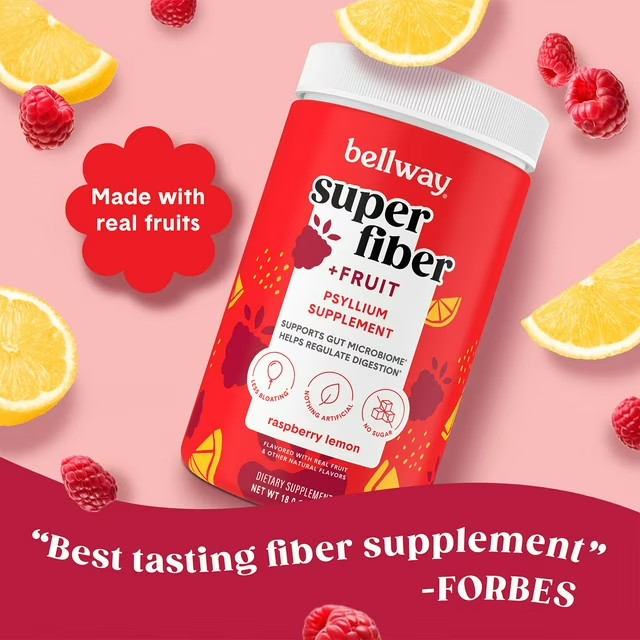 2 Bellway Super Fiber Fruit Psyllium Husk Fiber Supplement Raspberry Lemon 11/26
