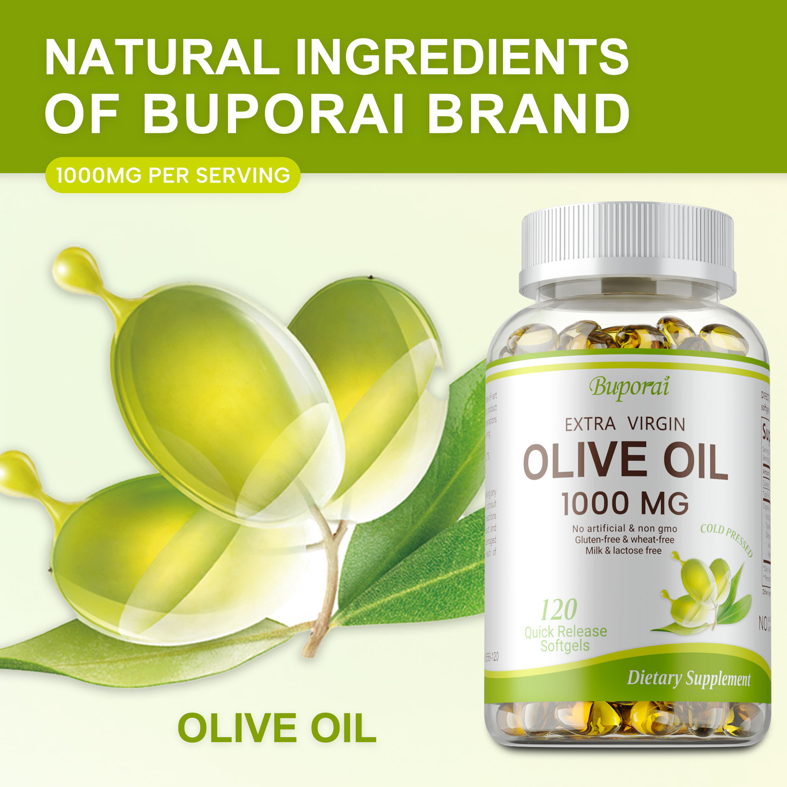 Olive Oil 1000 mg – Dietary Supplement, Promotes Joint, Heart & Brain Health