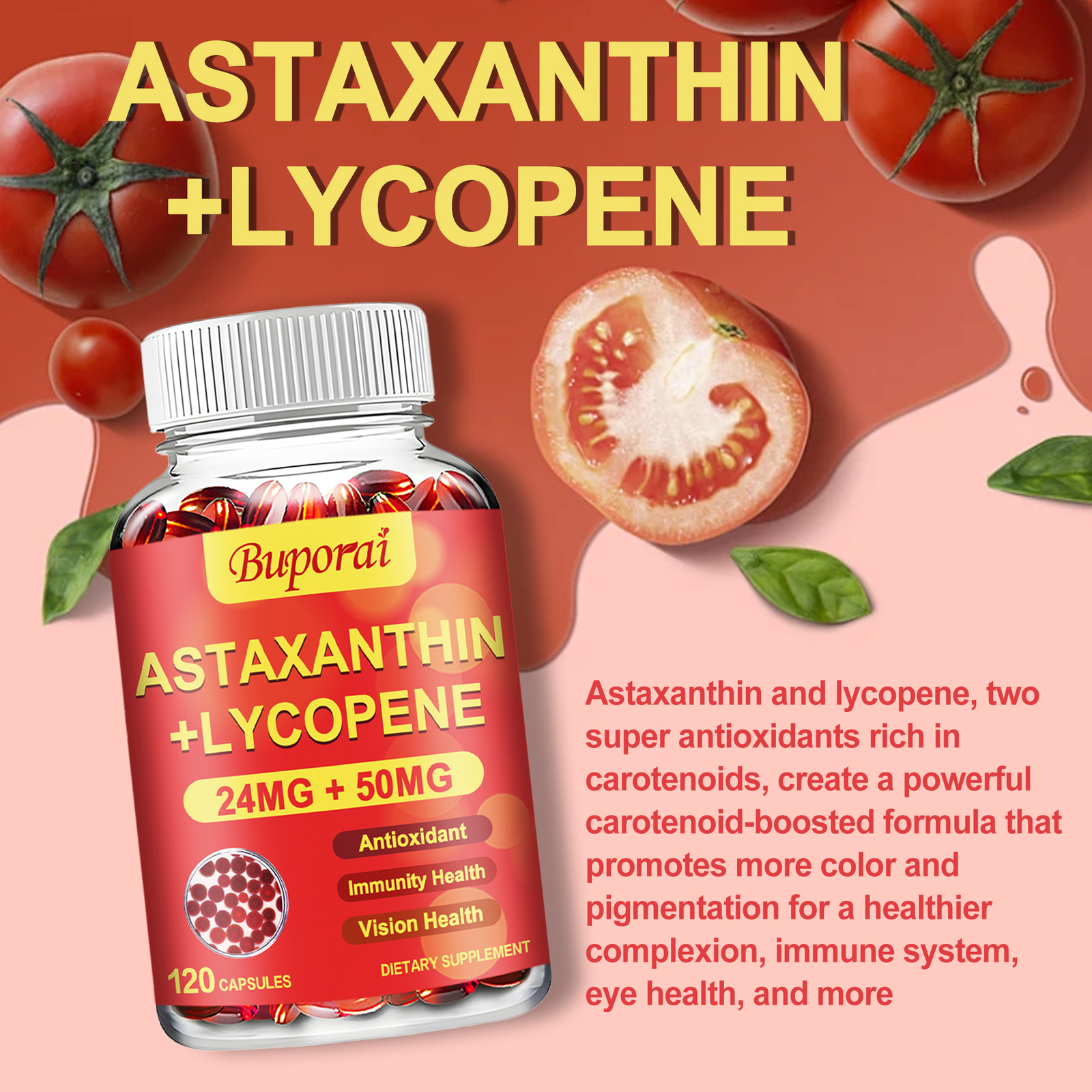 Astaxanthin +Lycopene – Support Eye & Heart Health, Immune Support, Antioxidant