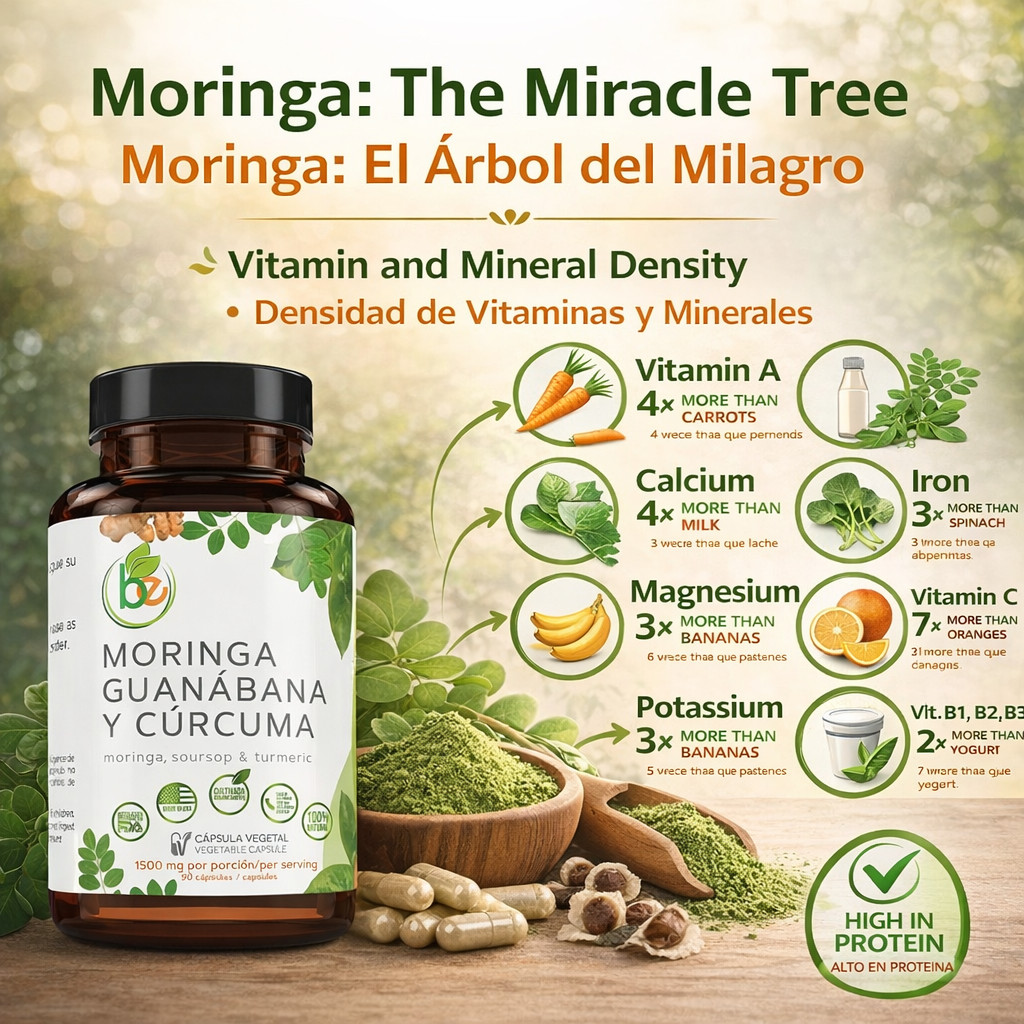 Moringa, Guanabana y Cúrcuma (Moringa, Guanábana y Cúrcuma) 90 cápsulas 1500 mg