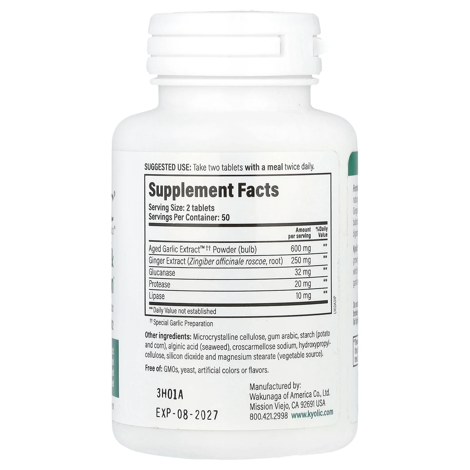 Aged Garlic Extract, Cleanse & Digestion, Formula 102, 100 Veggie Tablets