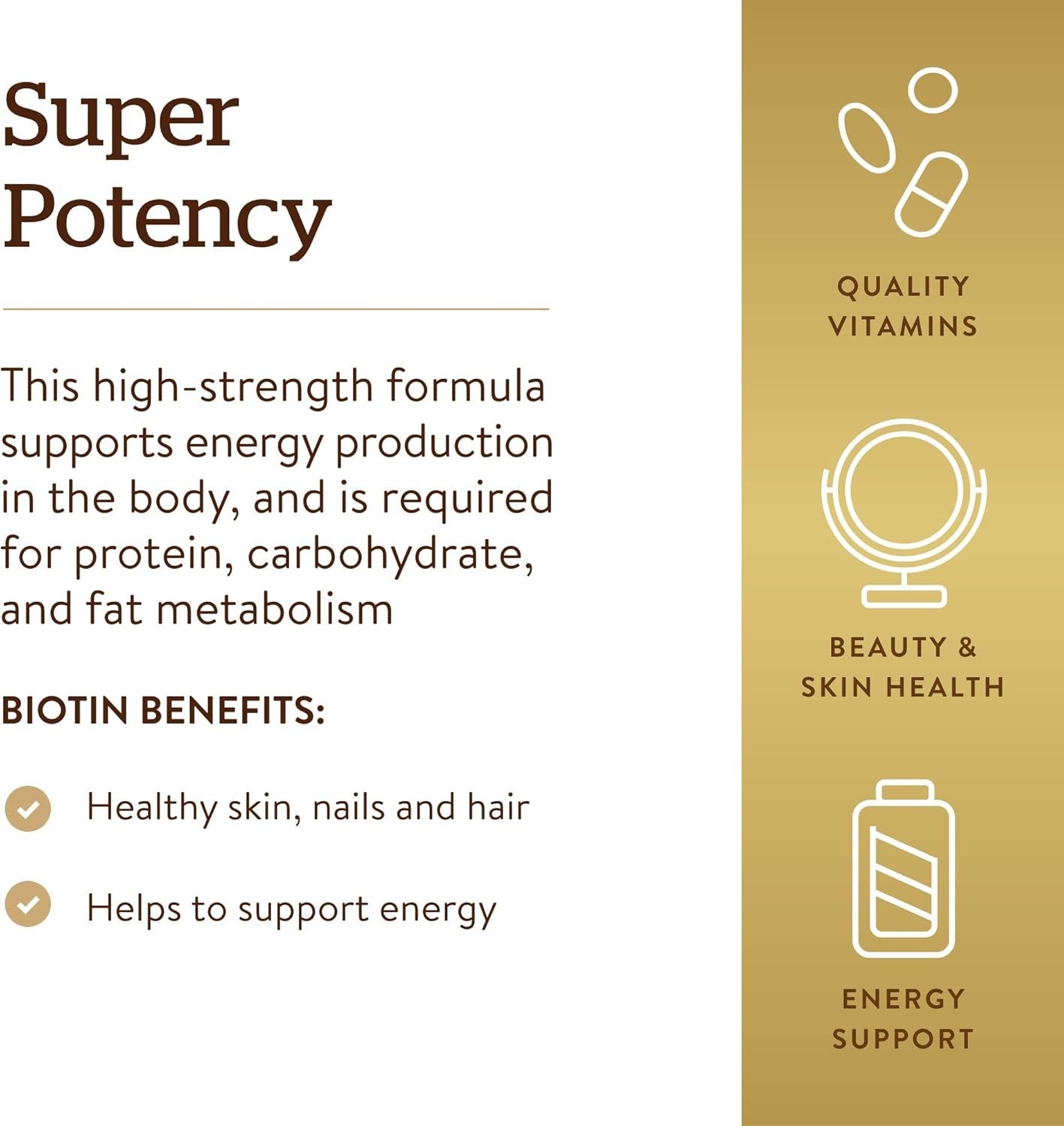 Solgar Biotin 5000 mcg – Unflavored, Standard Packaging, 100 Count