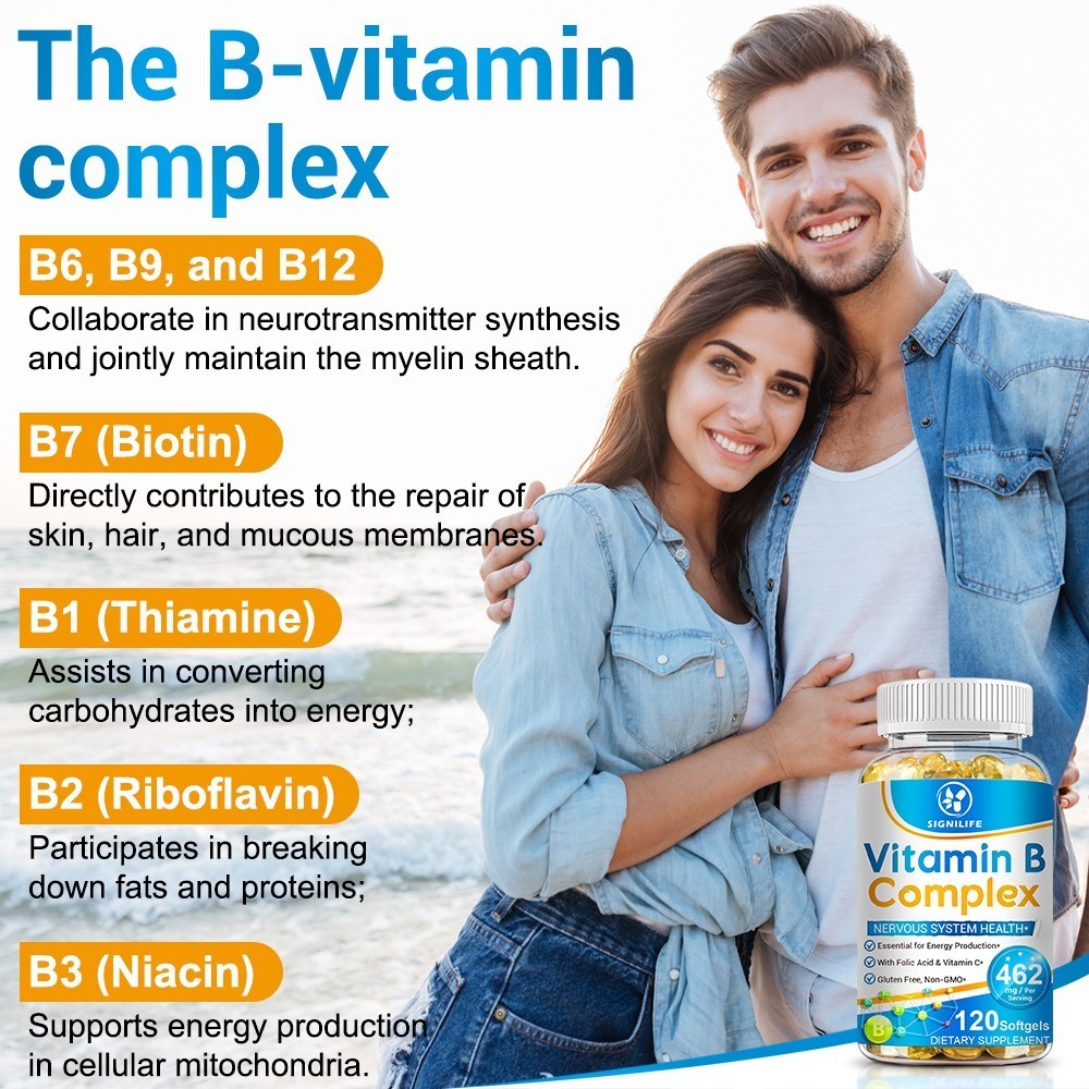 Vitamin B Complex Capsules B1 B2 B3 B5 B6 B7 B9 B12 Folic Acid & Biotin Energy