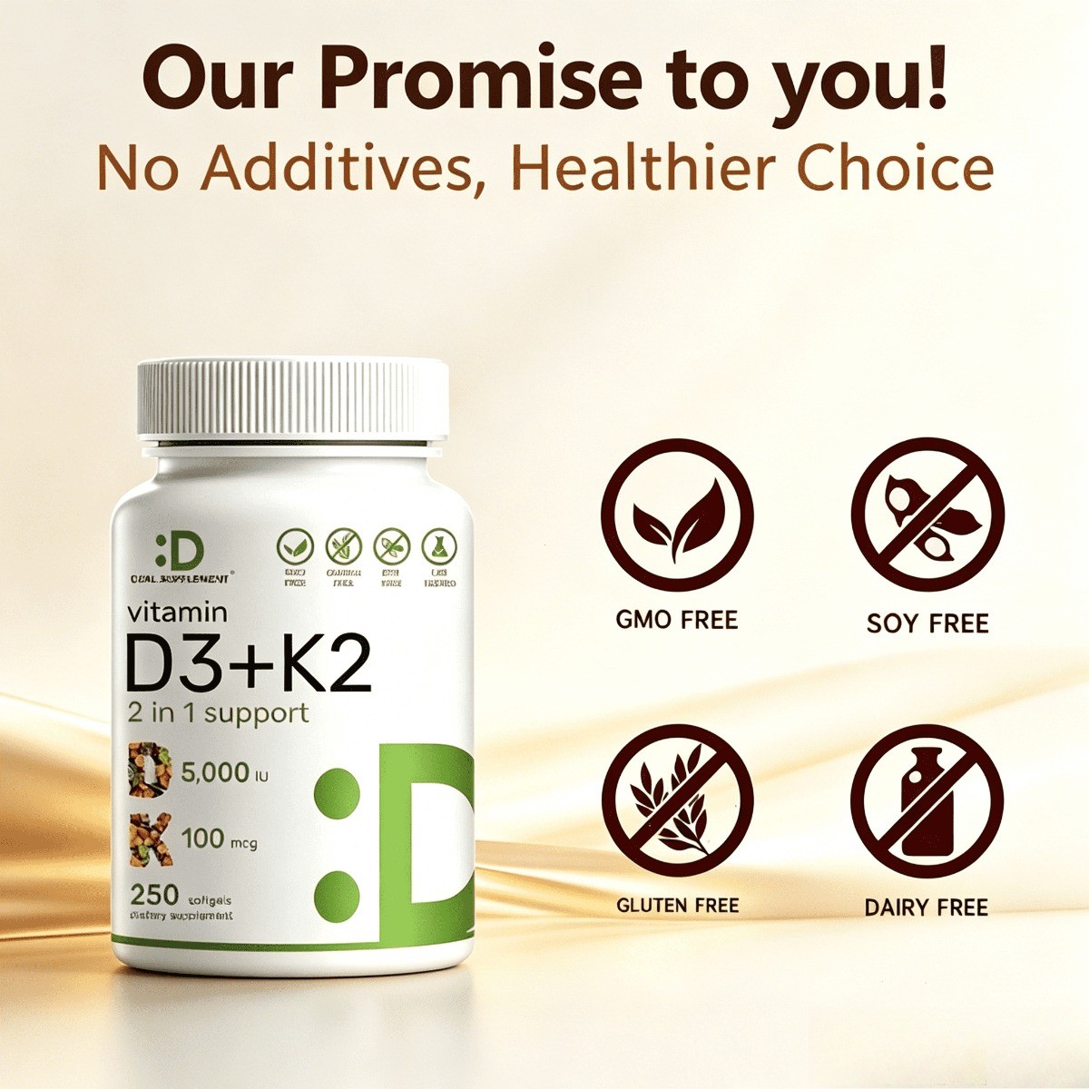 DEAL SUPPLEMENT Vitamin D3 K2 5000IU Softgel, 2-1 Complex, 250 Count NEW