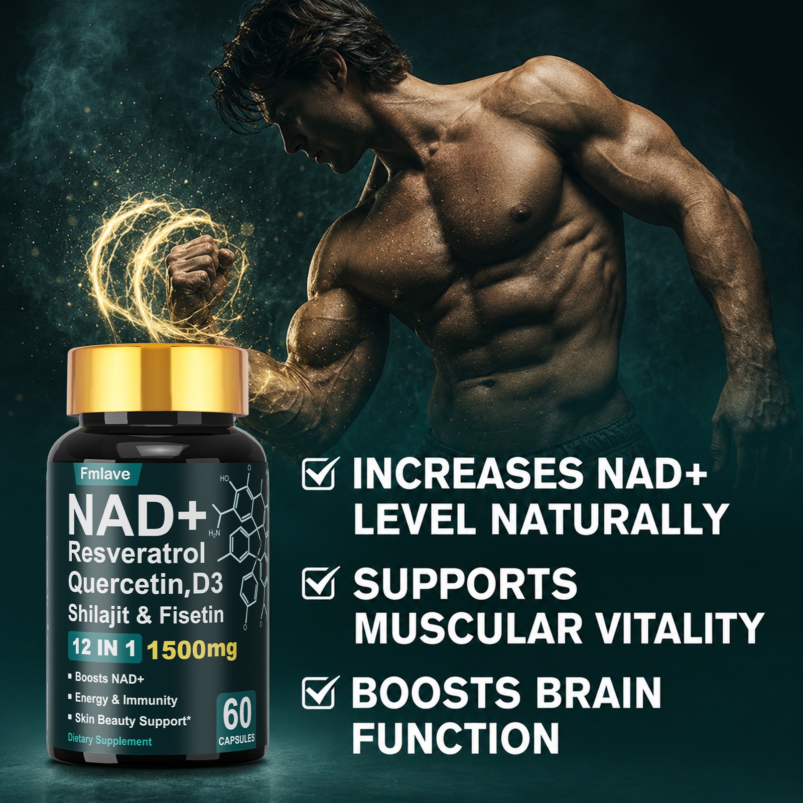 NAD+ Supplement for Anti-Aging Energy Focus & Nicotinamide Riboside Resveratrol