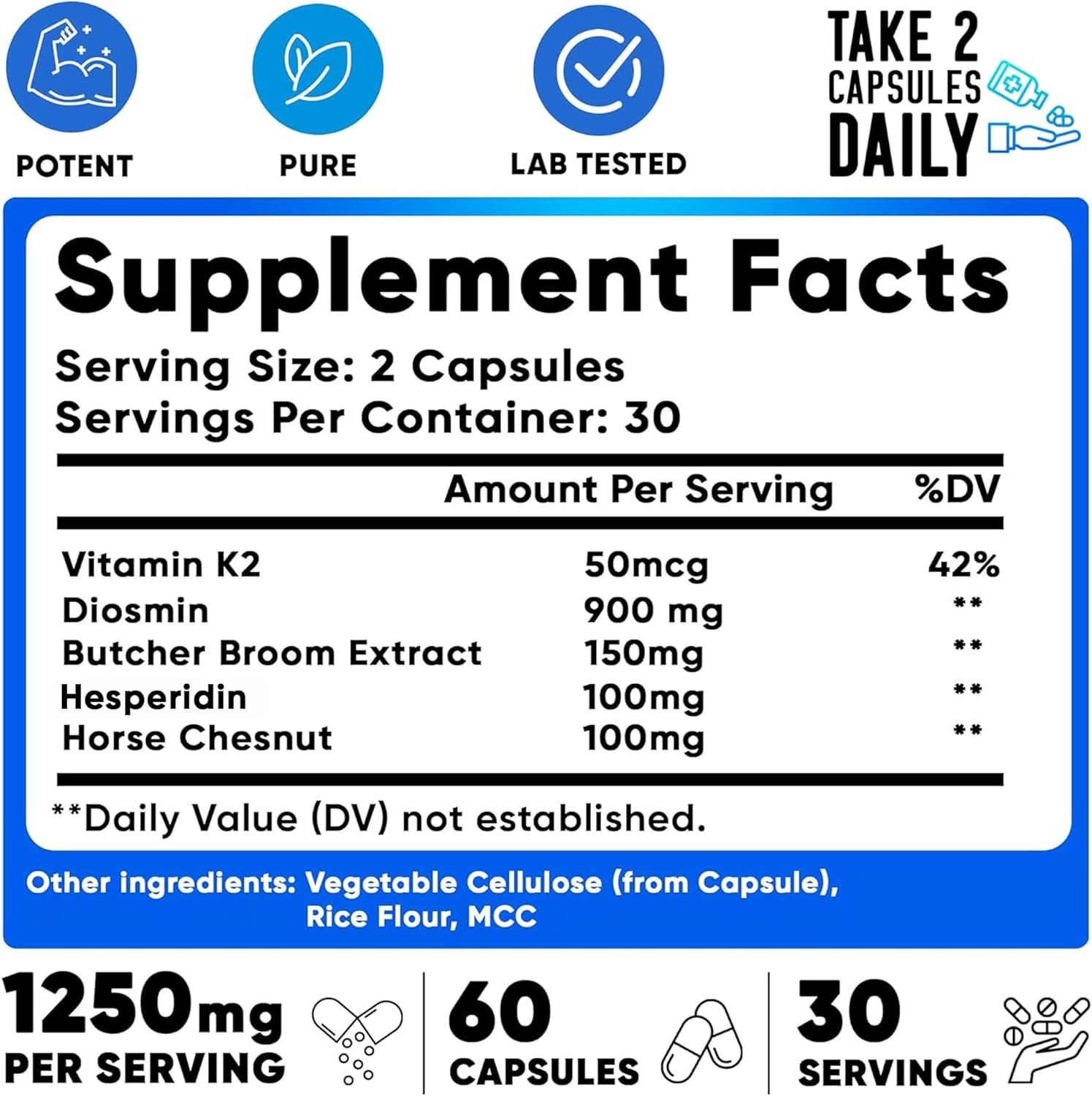 Vein Vitality 1250Mg Diosmin Hesperidin Complex for Varicose Veins Treatment …