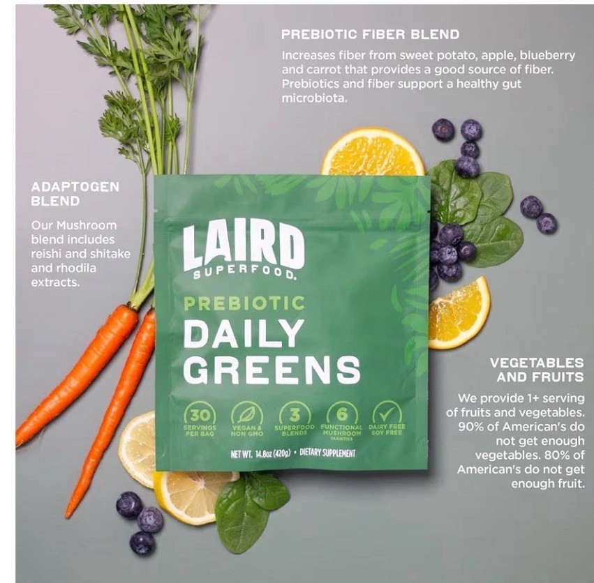 Laird Prebiotic Superfood Daily Greens – Total Size 14.8oz (7.4 oz x 2 )