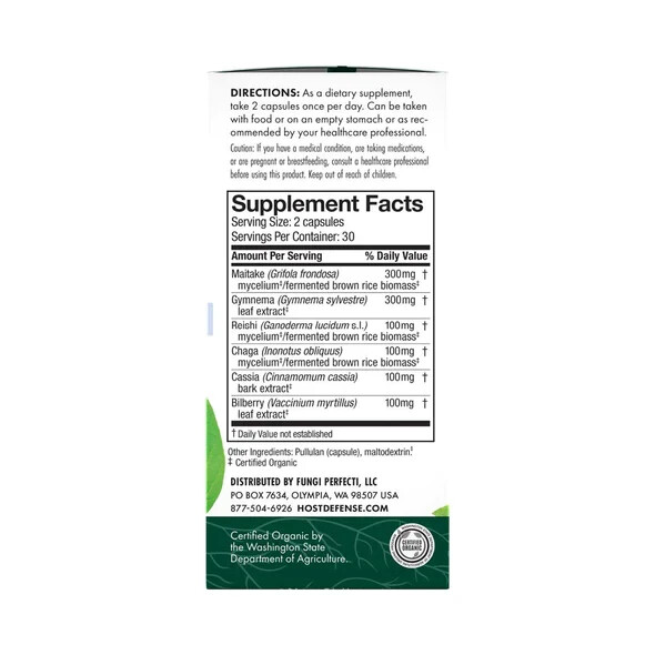 Host Defense MycoBotanicals Blood Sugar 60 Veg Caps Organic Fungi Perfecti
