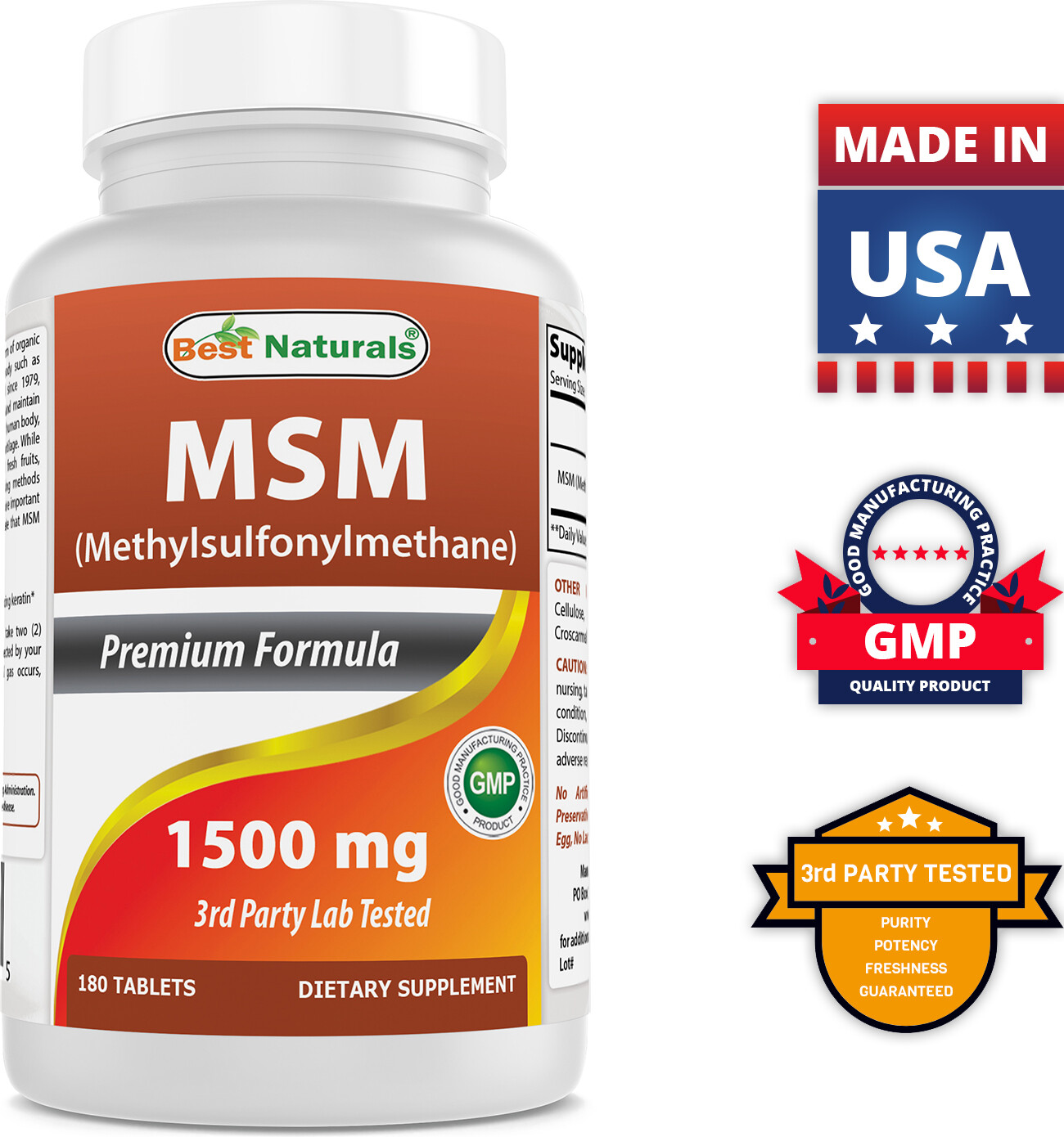 2 Pack Best Naturals MSM 1500 mg 180 Tablets