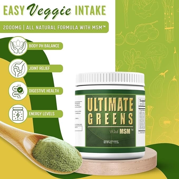 Ultimate Greens MSM Powder 8oz Superfood Plant Based Supplement Energy Drink 3pk