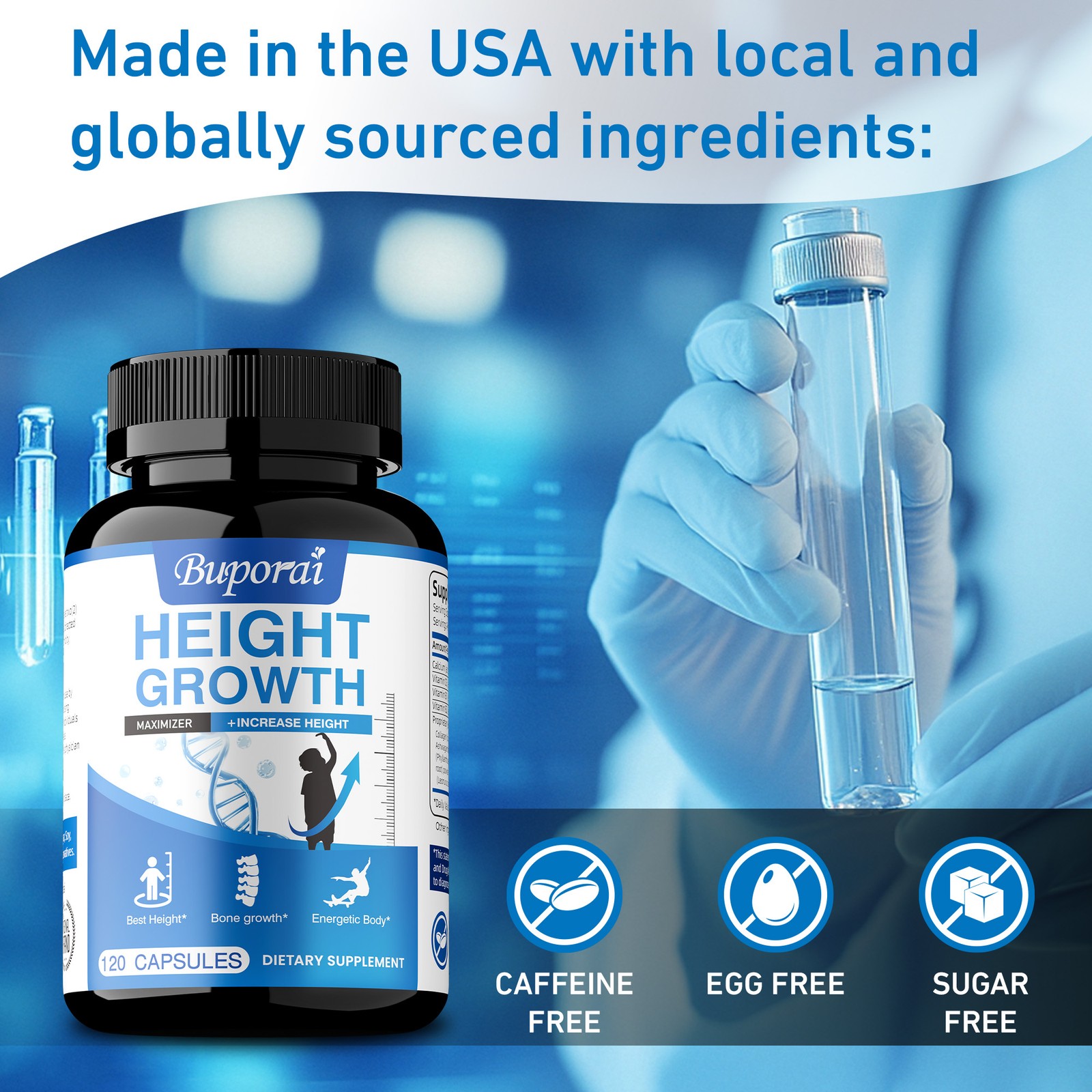 Height Growth – Increase Bone Growth Adults, Teens & Kids, Calcium, Vitamin D3