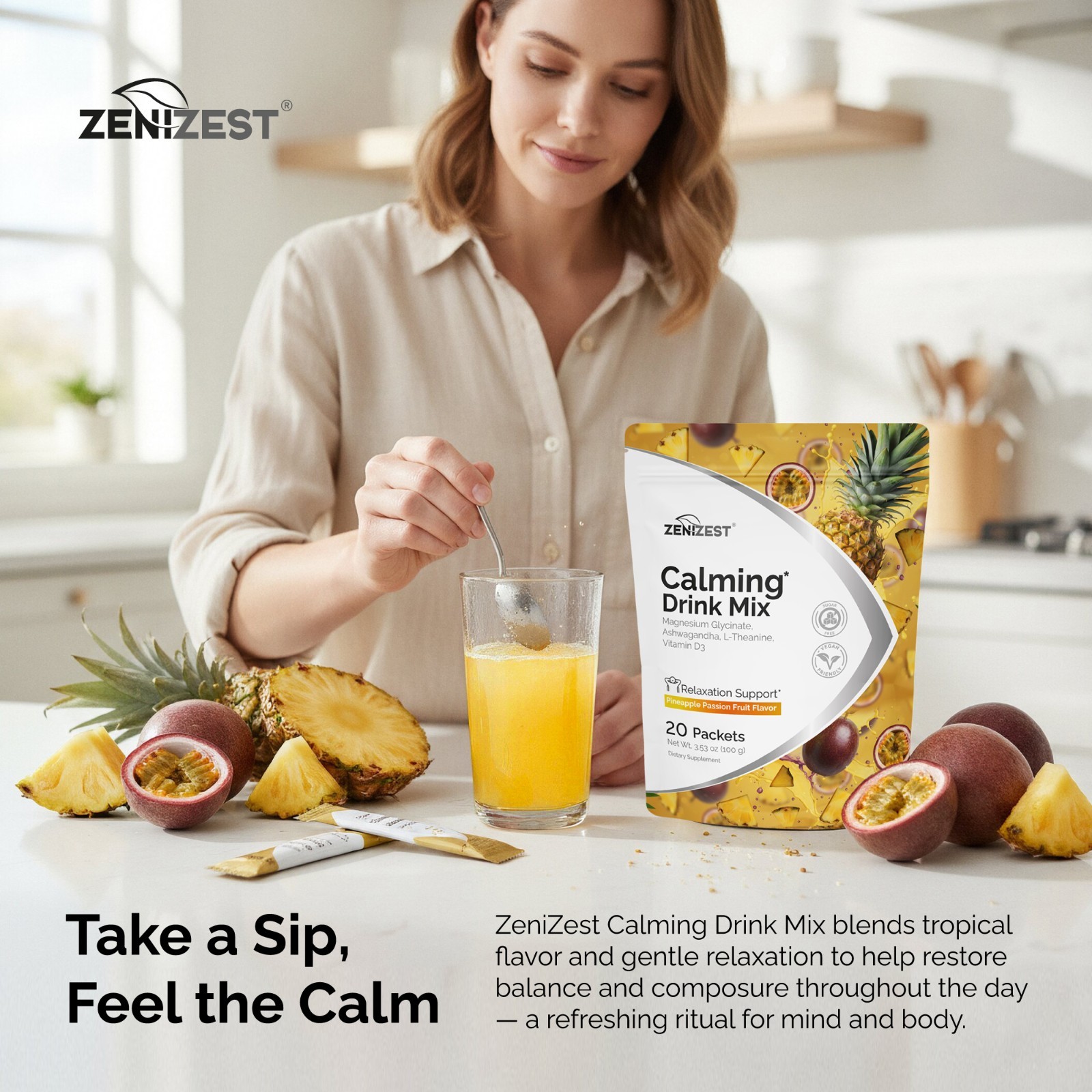 ZeniZest Calming Drink Mix Powder – Natural Cortisol Balance