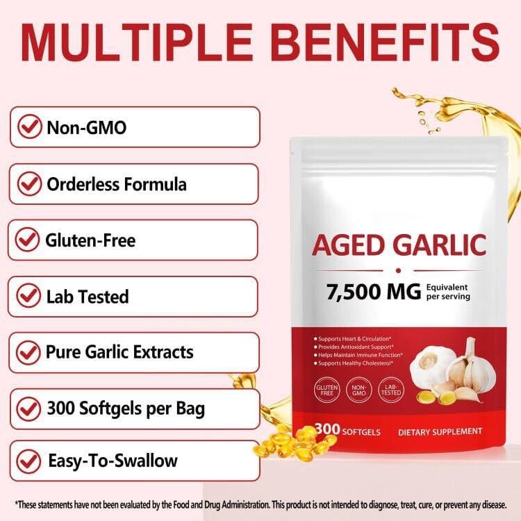 Odorless Garlic 7500Mg per Servings, 300 Softgels | 2 Years Aged Garlic Extra..