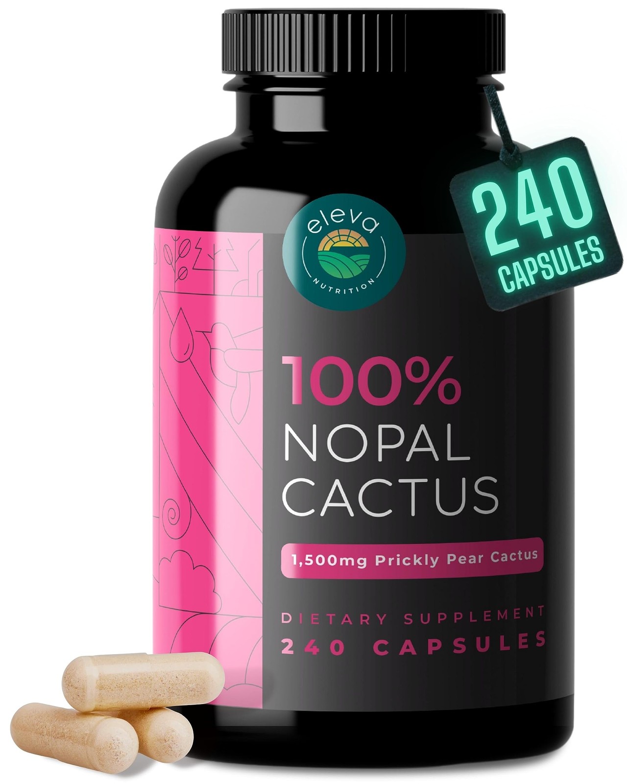 Nopal Cactus Capsules 1500mg- Organic Sun-Dried Prickly 240 Count (Pack of 1)