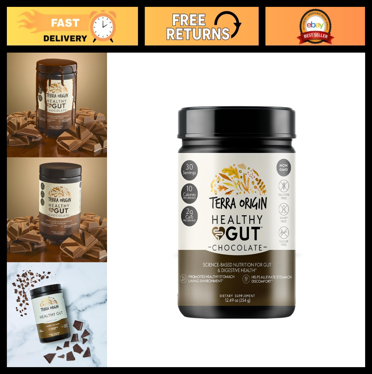 Healthy Gut Chocolate Powder – 30 Servings, L-Glutamine, Zinc, Glucosamine & Her