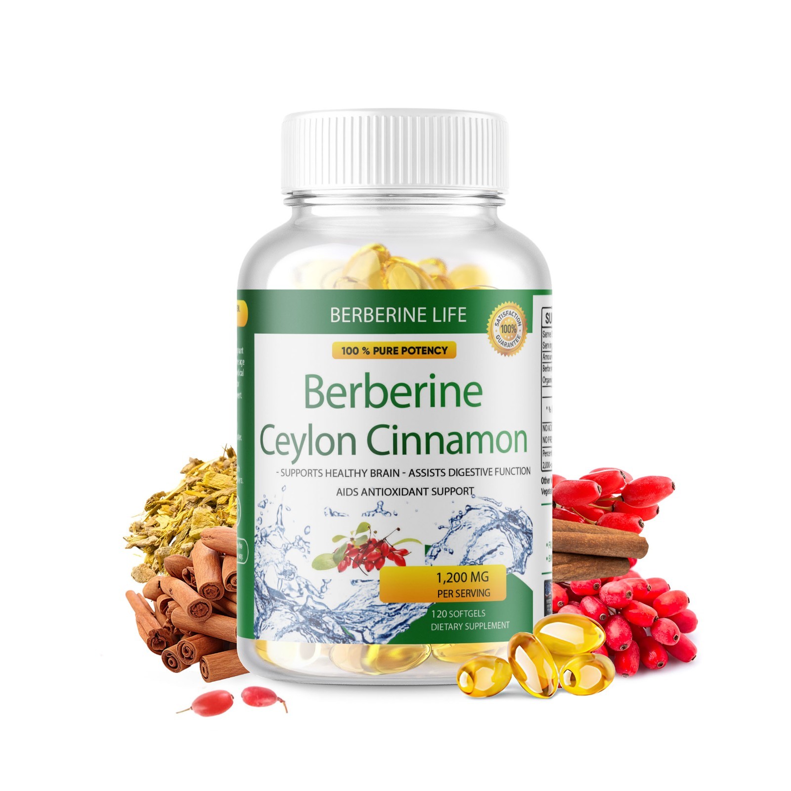 2 Packs Berberine 1200mg High Abosorption 240 Blood Sugar Immune 4 Months Supply