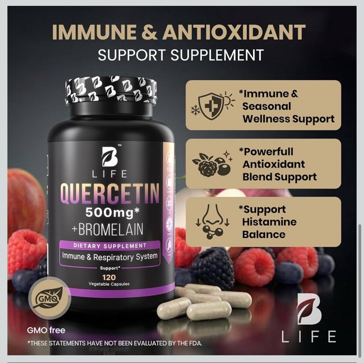 Quercetin 500mg Vitamin C, Zinc & Ginger – Quercetin with Bromelain Supplement