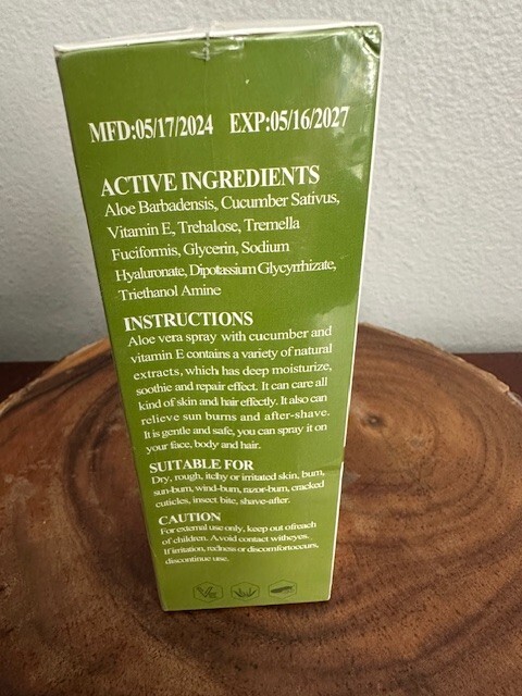 Bighture Aloe Vera Spray 6.93 fl oz Cucumber Extract Vitamin E Skin Body Sealed
