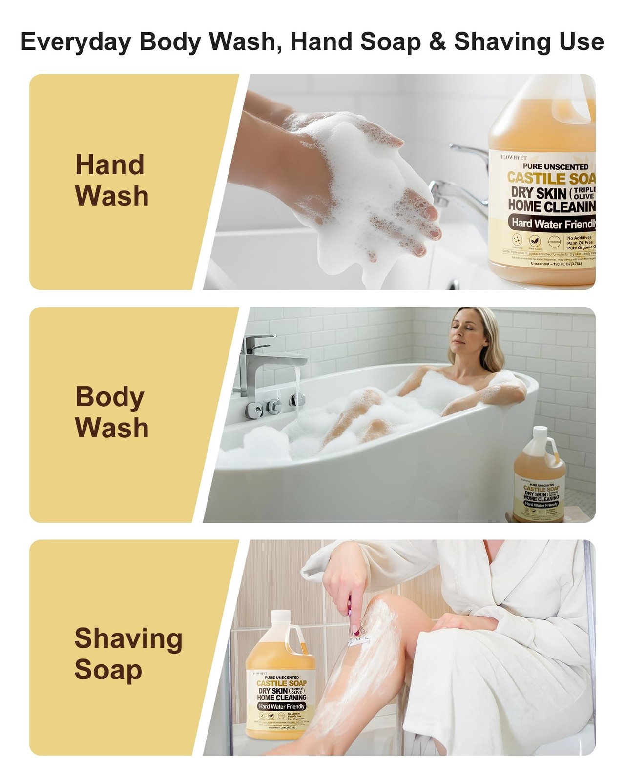 EWG Verified Pure Castile Soap Liquid Unscented 1 Gallon Dry Skin | Moisturiz…