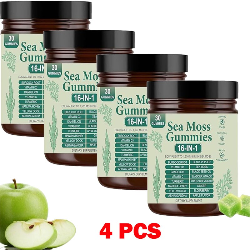 Enhanced 16 in 1 Organic Sea Moss Gummy | Irishmoss Extract 6000Mg | Green Apple