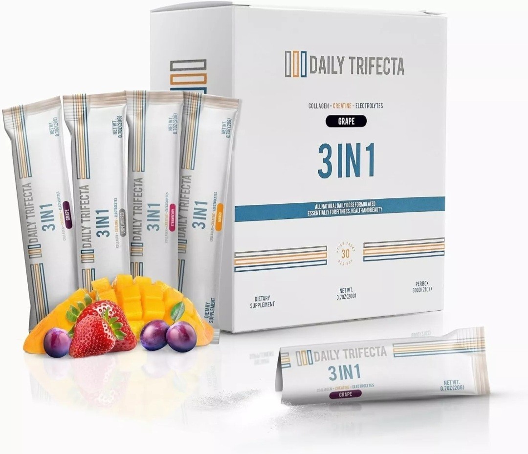 Daily Trifecta 3 In 1 Collagen Creatine Electrolytes 30 Stick Packs Unflavored