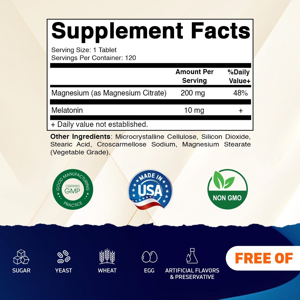 Vitamatic Melatonin 10 mg with Magnesium 200 mg 120 Tablets – High Potency Sleep