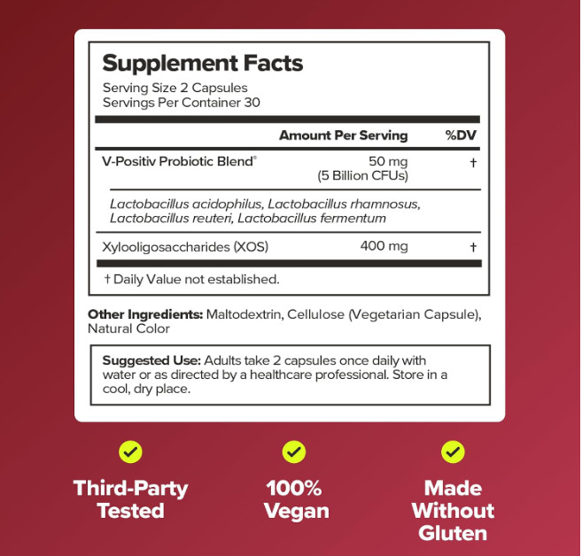 URO Vaginal Probiotic for Women V-Positiv Blend XOS Prebiotics pH Balance