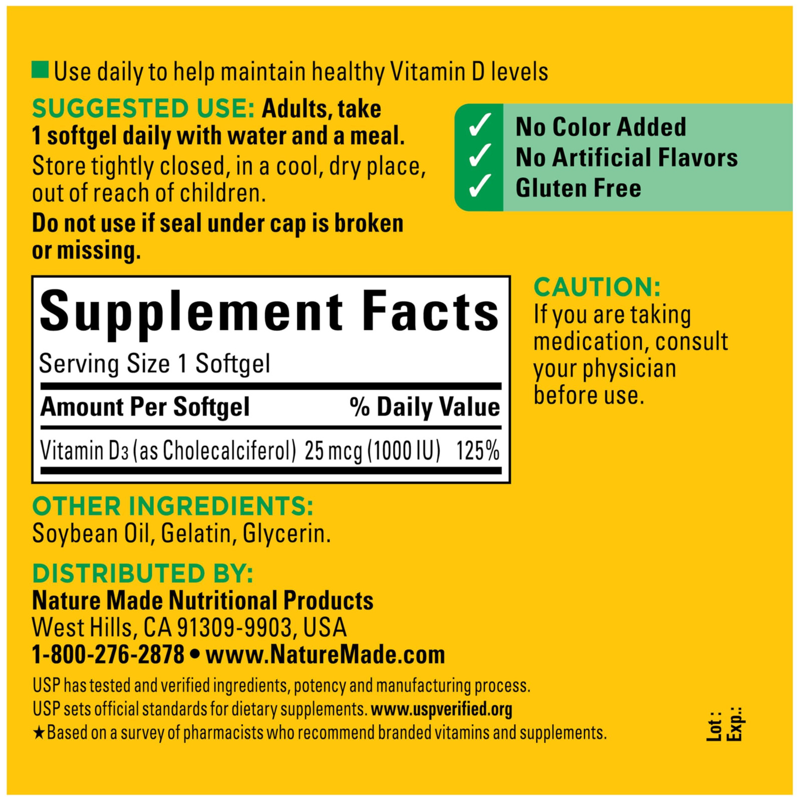 Nature Made Vitamin D3 1000 IU (25 mcg), 300 Count (Pack of 1), 300
