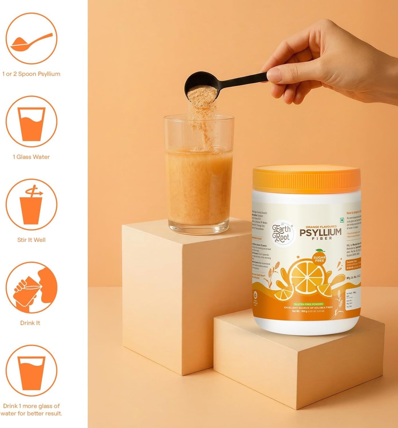 Delicious Orange Psyllium Husk Powder – & Non-GMO Fiber Supplement 100g