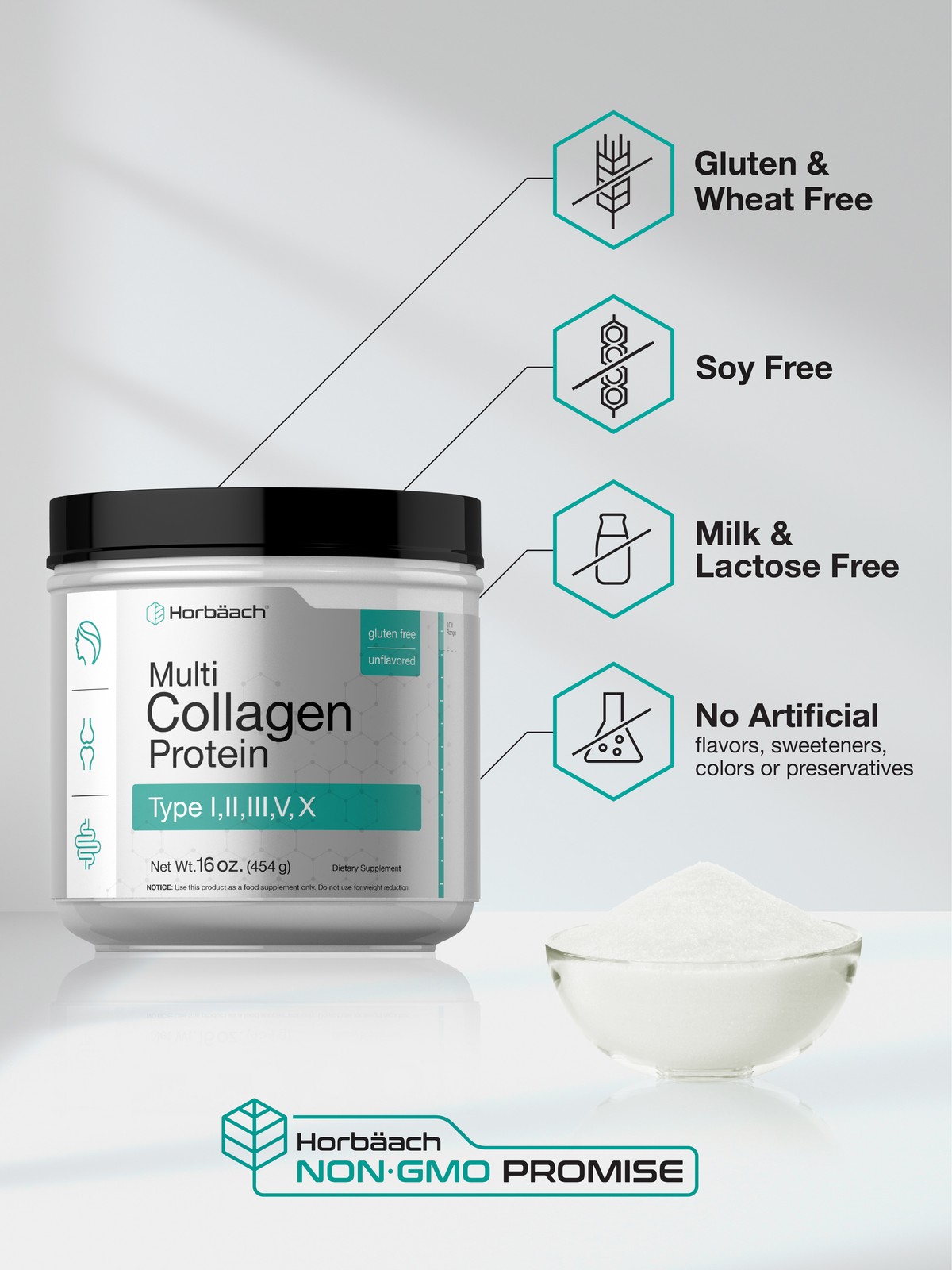 Multi Collagen Protein Powder | 16 oz | Type I, II, III, V, X | by Horbaach