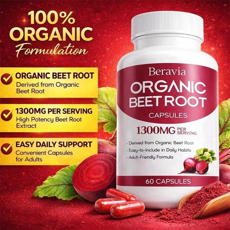 Beravia Organic Beet Root Capsules, Purely Natural, Non-GMO 60-Counts