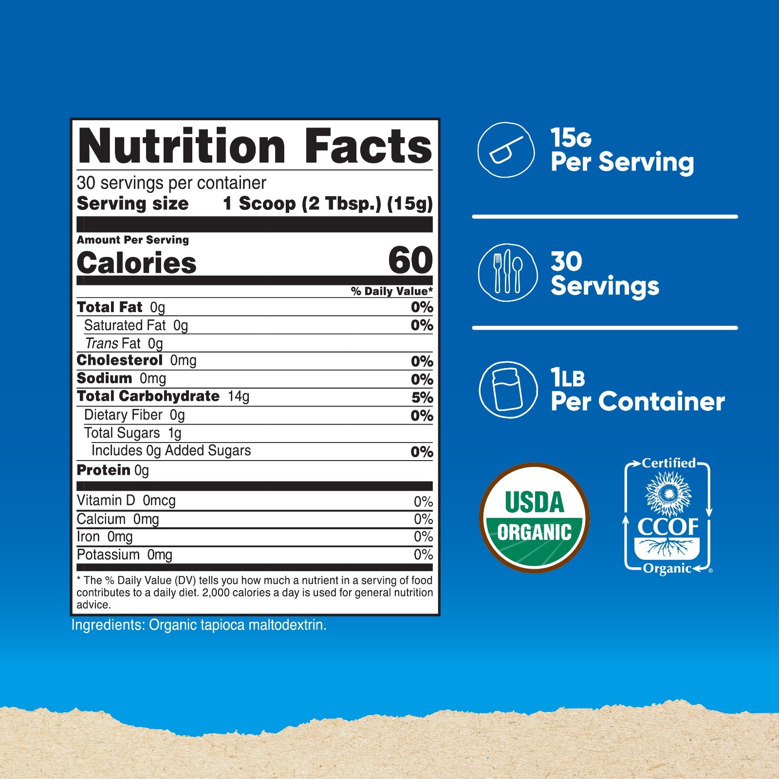 Nutricost Organic Maltodextrin Powder 1lb- Quick Calories and Energy