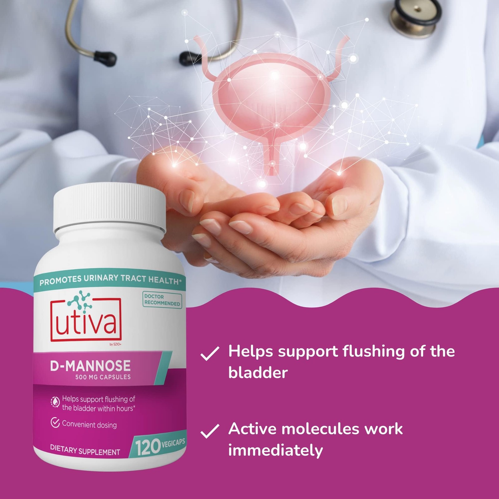 Utiva D-Mannose 2000 mg, Bladder & Urinary Tract Support, 120 Capsules | Supp…