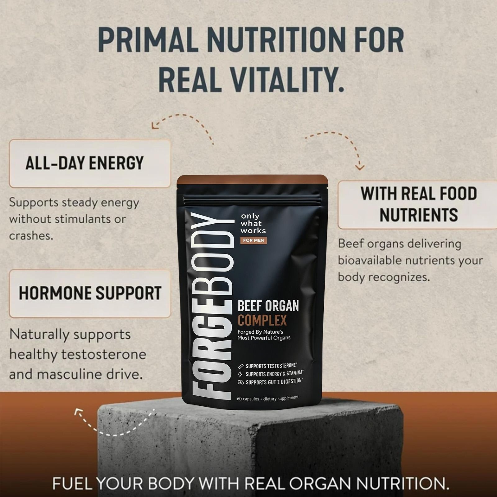 FORGEBODY® Beef Organ Complex 60 Capsules – Grass Fed Beef Organ Supplement