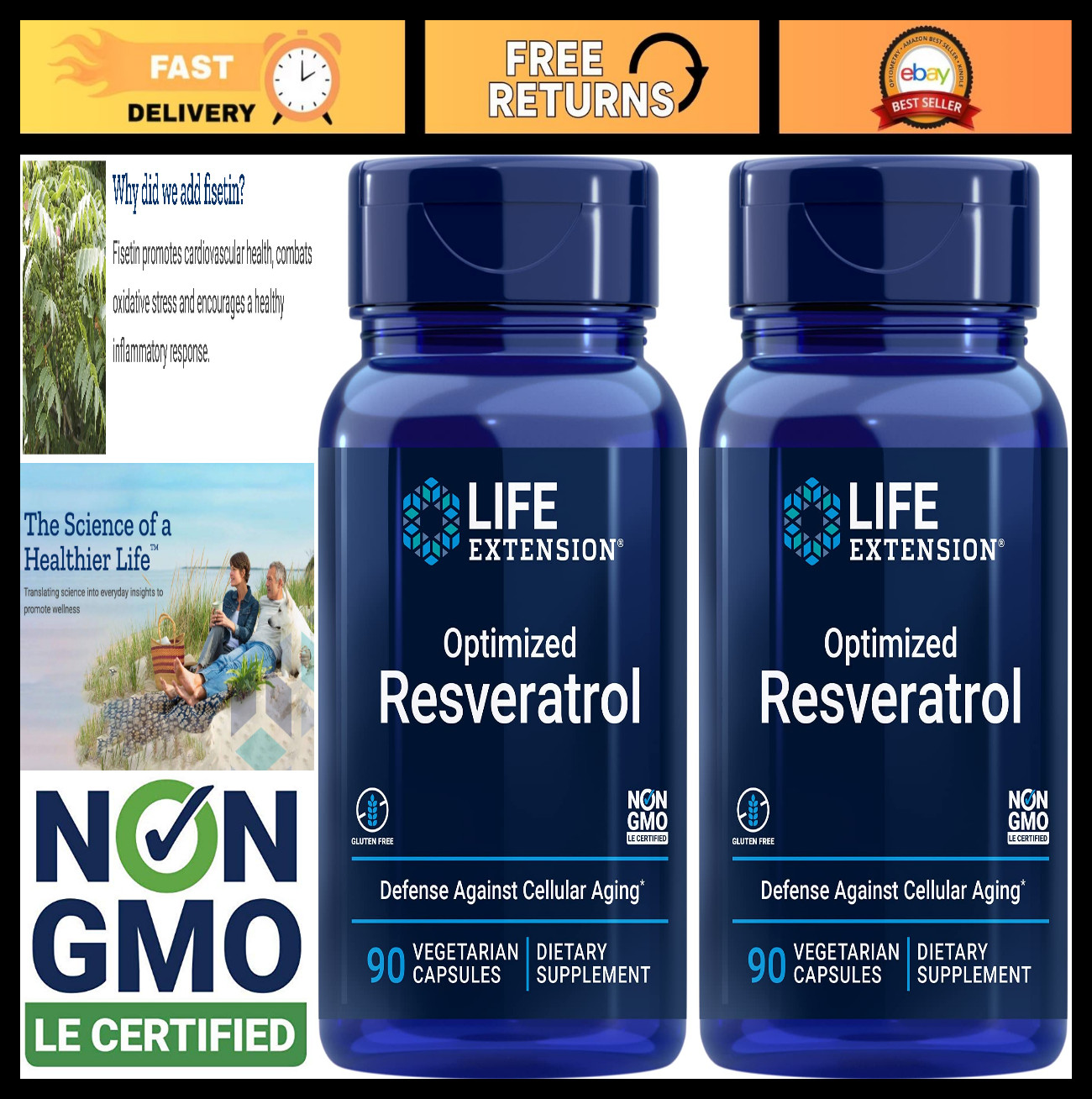 Optimized Resveratrol Supplement, 180 Capsules Total – Antioxidant Support, Hear