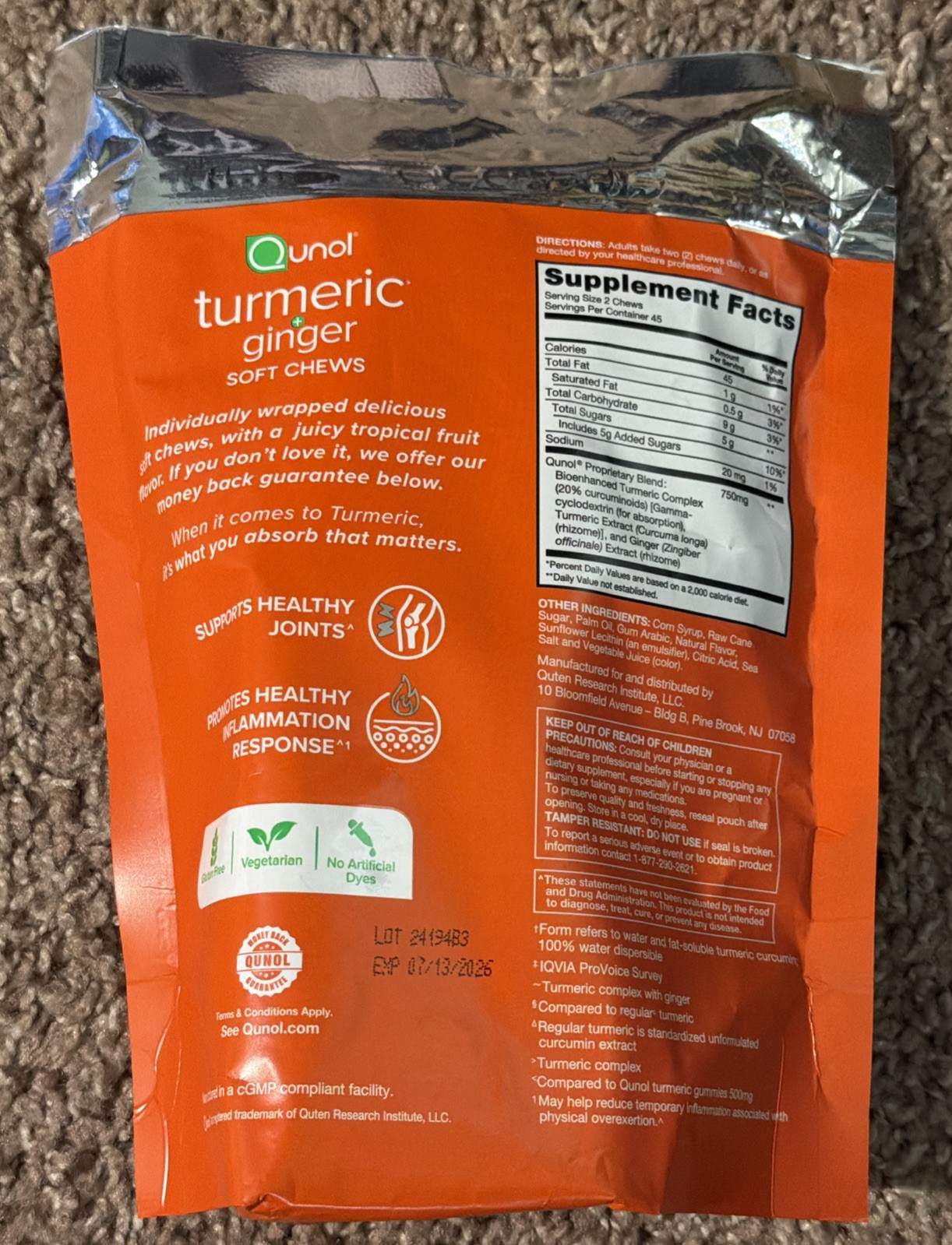 Turmeric Ginger Soft Chews 750mg Joint Health Supplement 90 Count