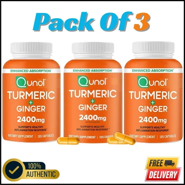 Qunol Turmeric & Ginger 2400mg Supplement – 105 Count – Pack of 3