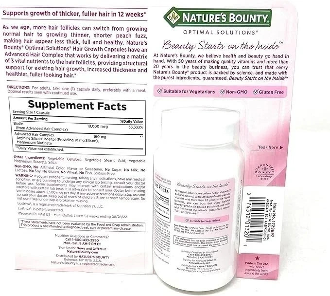 Nature’s Bounty Hair Growth 90 Caps 1 Daily Supports Strong Healthy-Pack of 2
