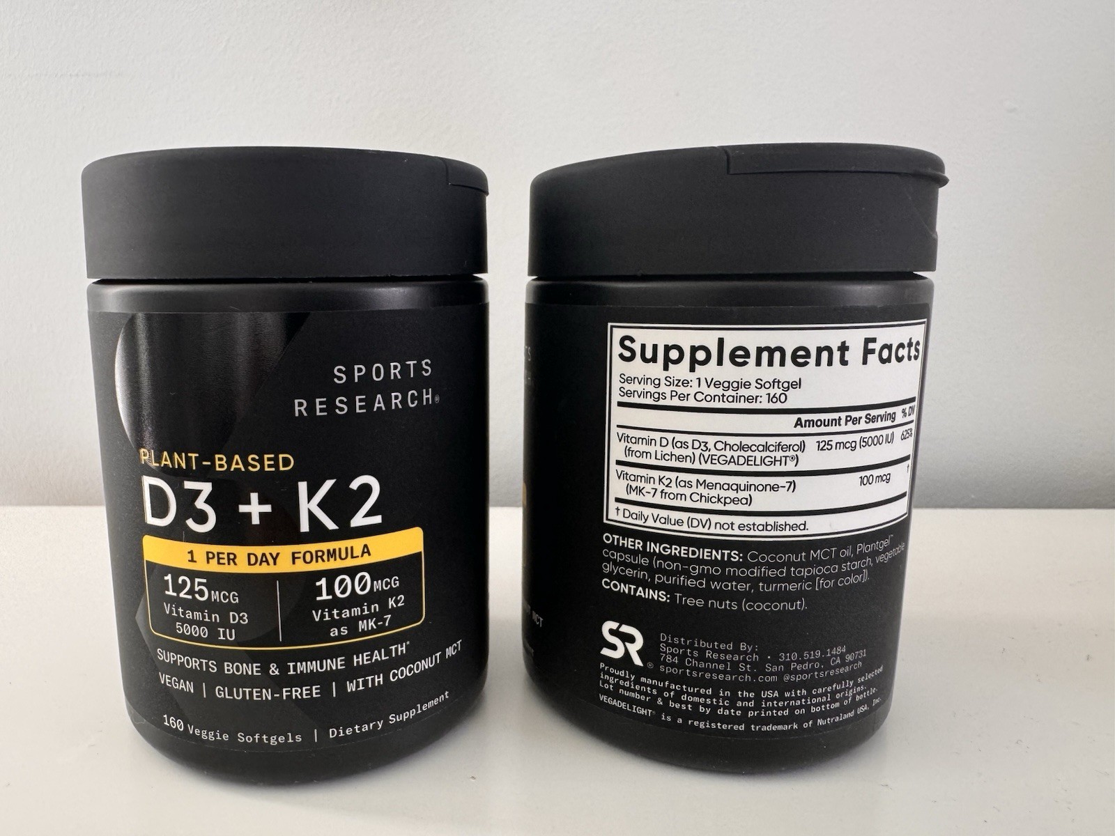 Sports Research Plant Based D3 (5,000 IU) + K2 (100 mcg) 160 Gels EXP 03/29