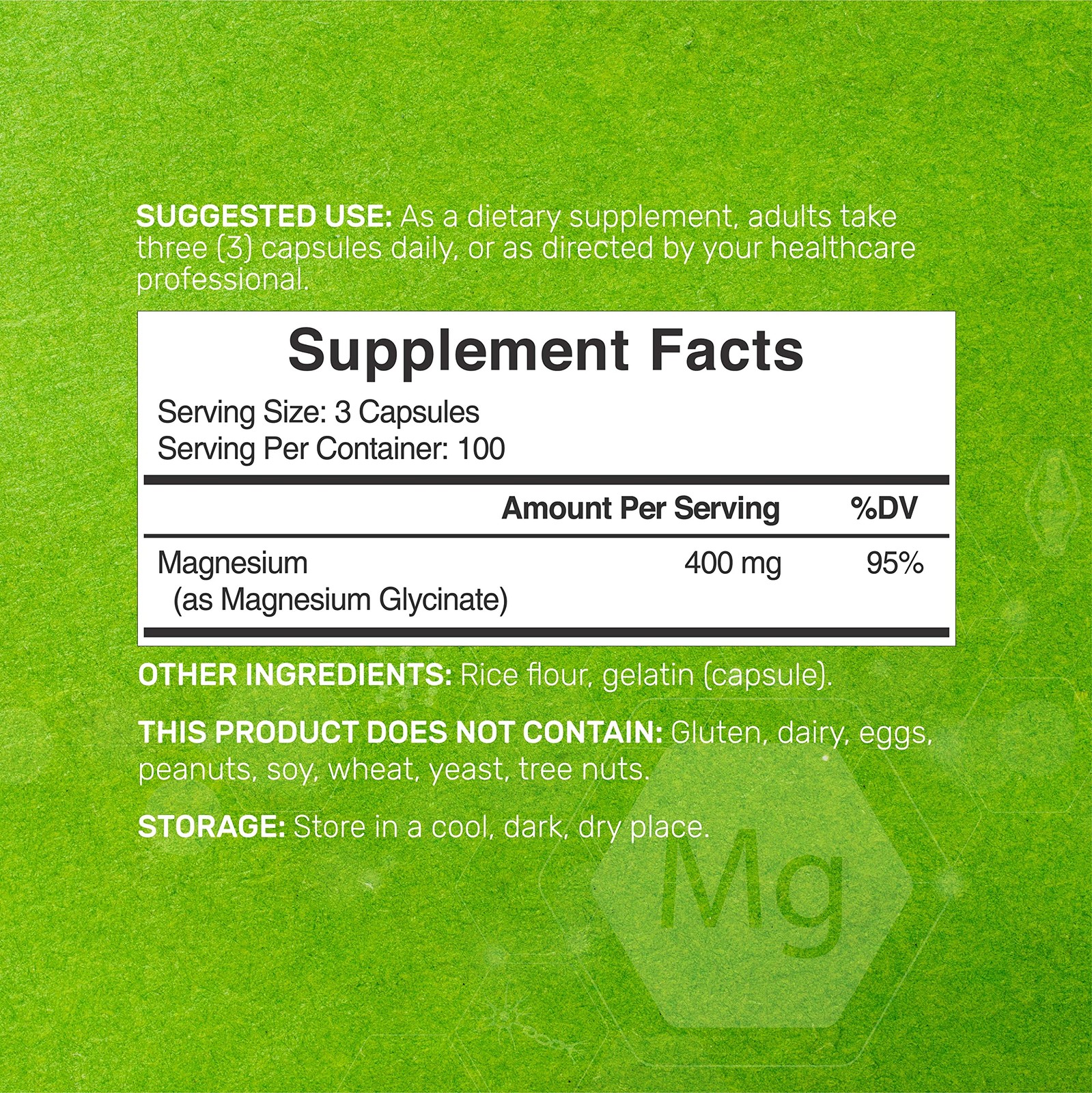 Magnesium Glycinate 400mg, 300 Capsules | 100% Chelated 300 Count (Pack of 1)