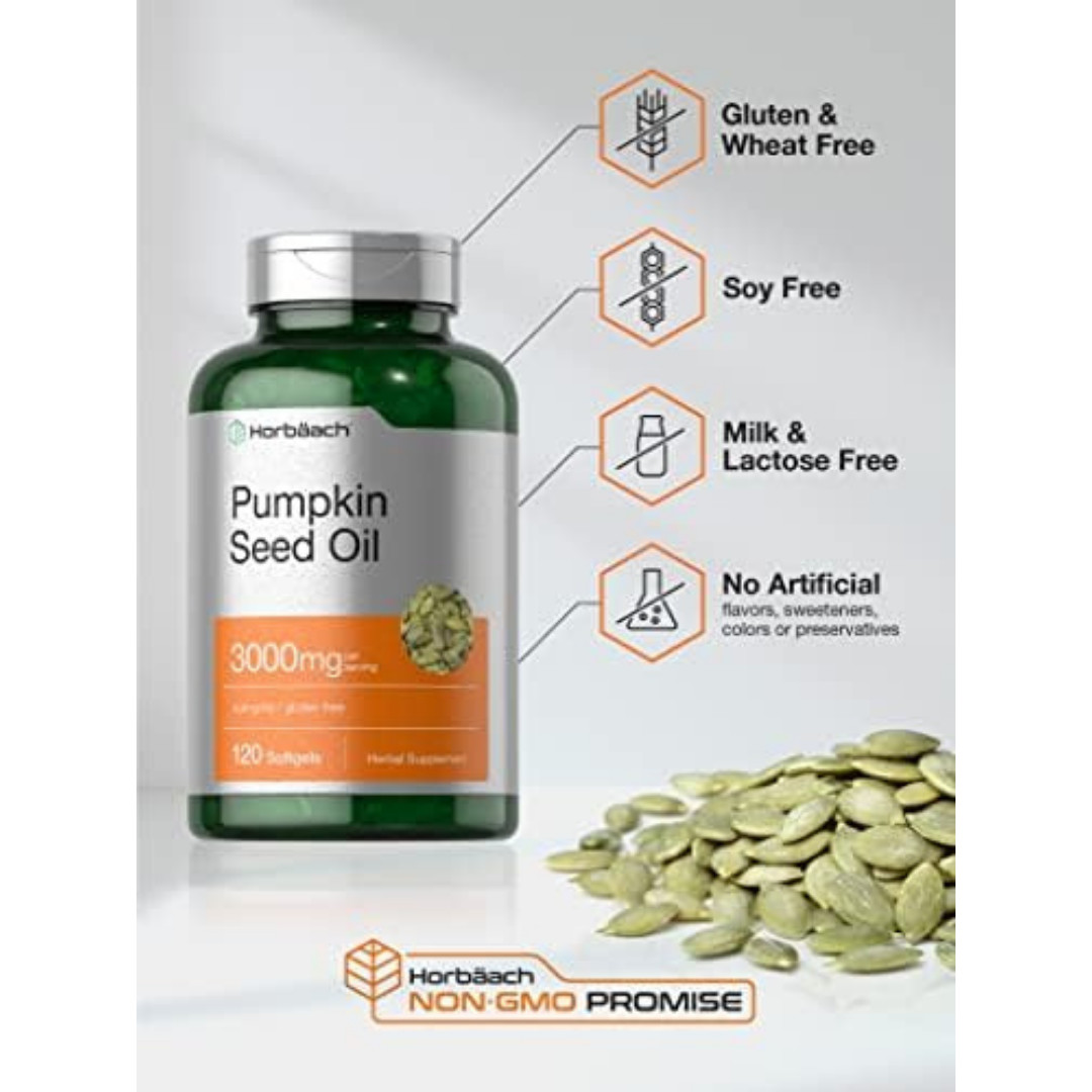 Pumpkin Seed Oil Capsules | 3000mg | 120 Softgels | Cold Pressed | by Horbaach