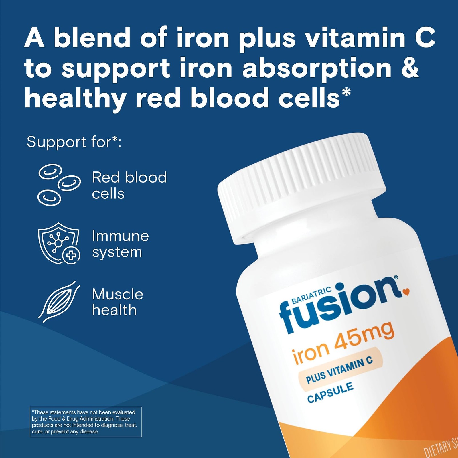 Bariatric Fusion Iron Supplement 45mg with Vitamin C | 1 Per Day | Vitamins f…