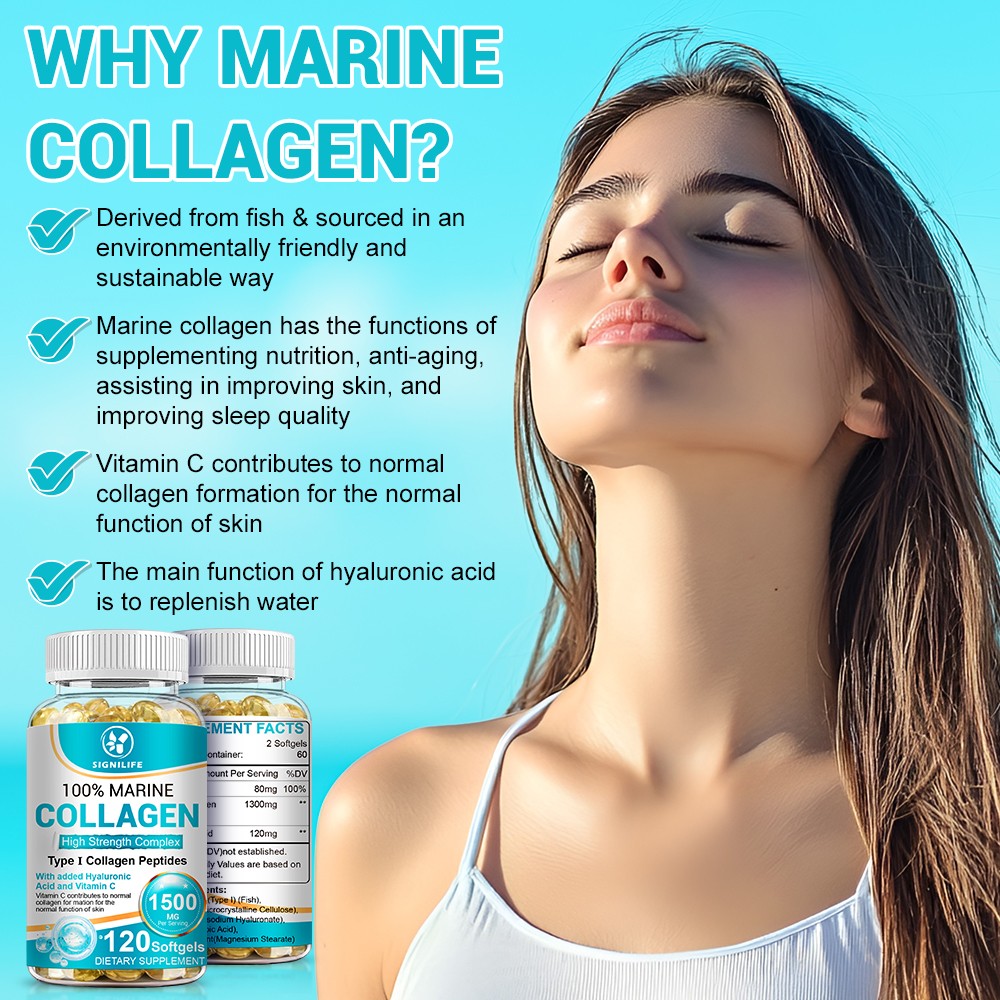 Marine Collagen Capsules 1300mg Hyaluronic Acid,Vitamin C,Skin Health Supplement