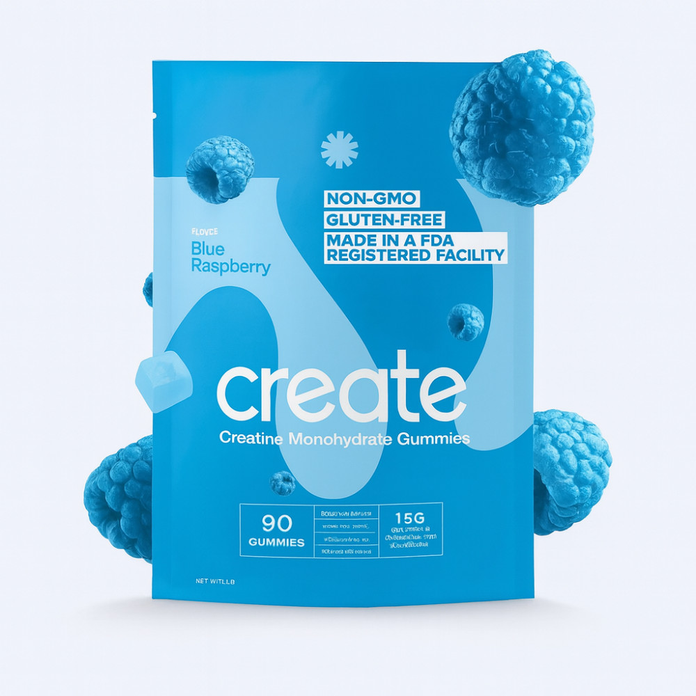 Create Creatine Monohydrate Gummies for Men & Women: Strength, Blue Raspber 90ct