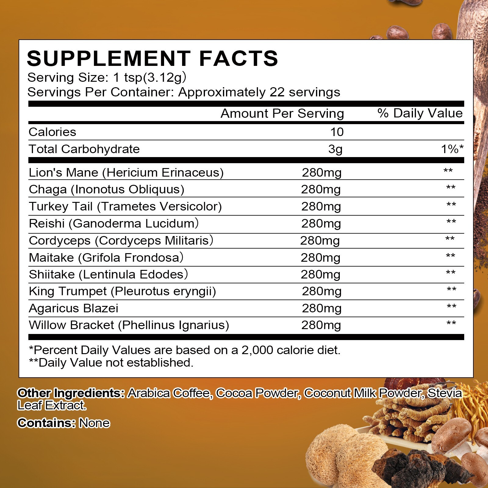 5Pack*70g10 Mushroom Coffee Instant Blend – Lion’s Mane, Cordyceps & Reishi