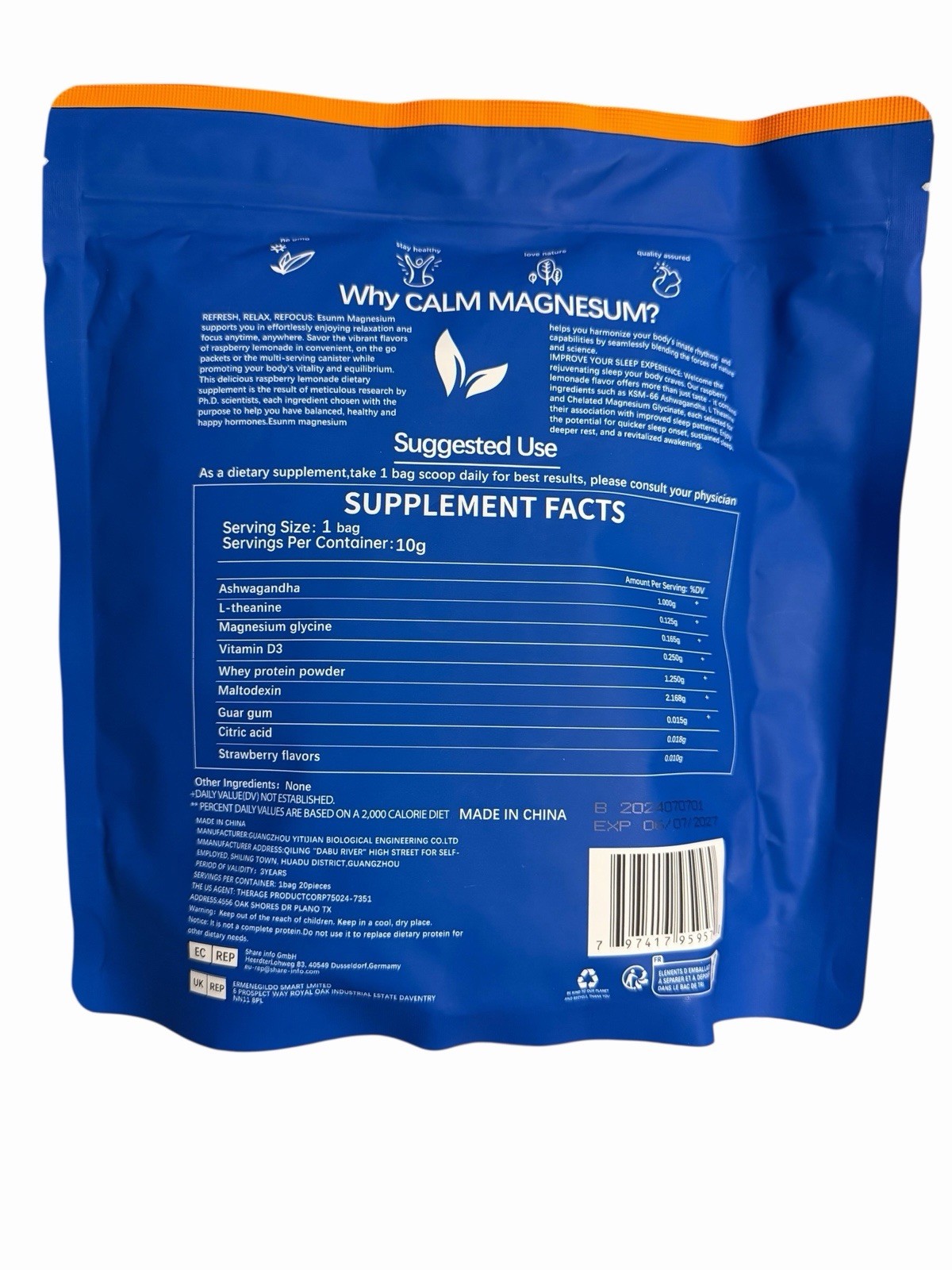 TWO PACK – Esunm Calm Magnesium Individual On the Go Packets Exp 06/07/2027