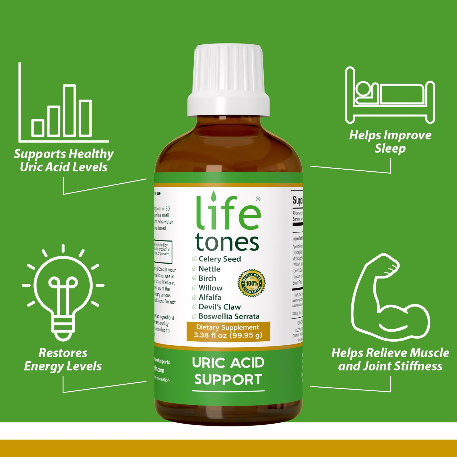 URIC ACID SUPPORT Liquid Herbal Cleanse Detox Joint Comfort 3.38 Fl Oz LIFETONES