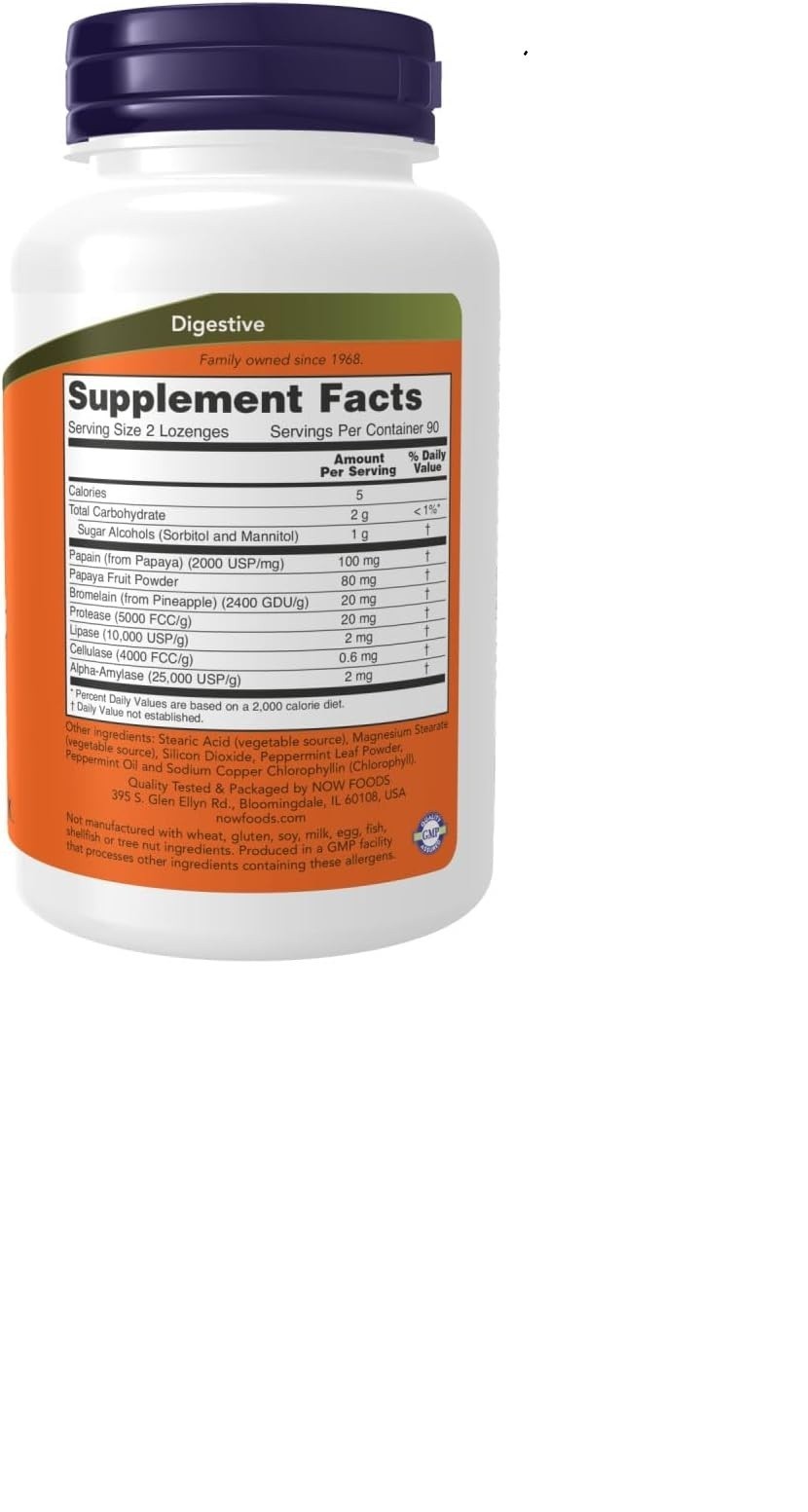 NOW Foods Chewable Papaya Enzymes 180 Lozenges